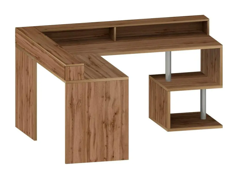 Bureau Albert, Bureau d'angle avec étagères de rangement avec lampes LED, Bureau polyvalent avec plateau, 180x60h93 c...