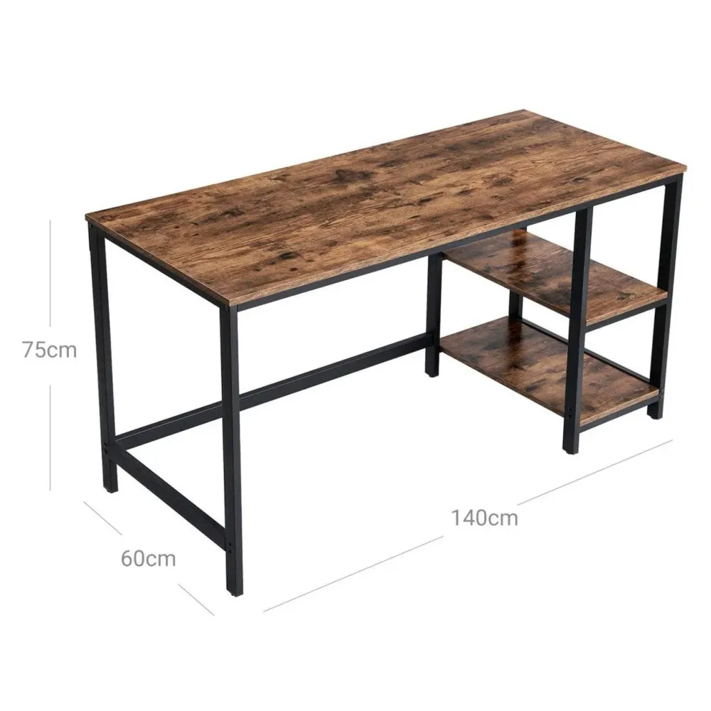 Bureau avec rangement table d ordinateur avec 2 étagères réversibles poste de travail pour télétravail salon cadre en acie...