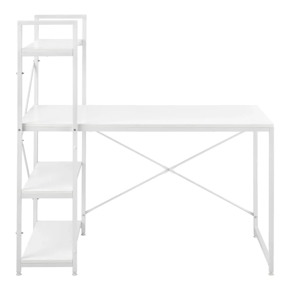 Bureau avec étagères poste de travail table de bureau panneau de fibre de bois mélaminé et métal 122 x 120 x 64 cm blanc 0...
