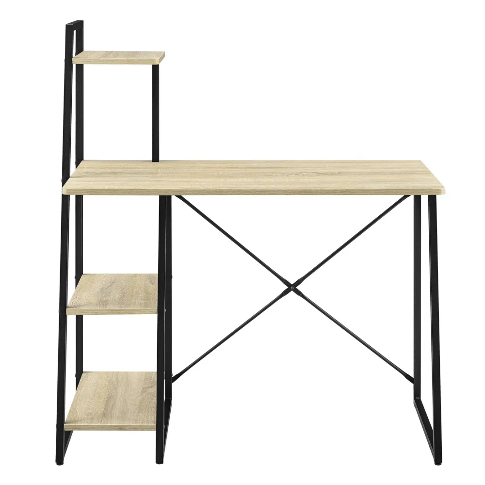 Bureau avec étagères de rangement poste de travail table de bureau panneau de fibre de bois mélaminé et métal 117 x 102 x...
