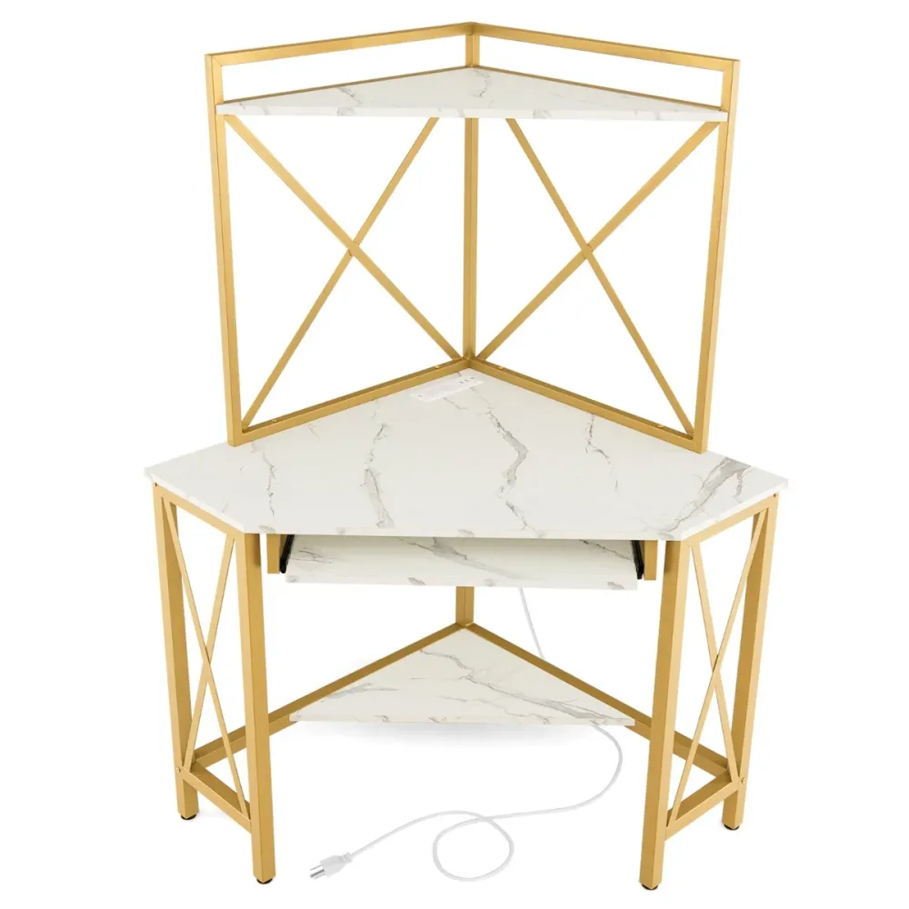 Bureau d'angle avec clapier bureau peu encombrant étagères plateau pour clavier table avec huche 113 x 75 x 145 cm cadre e...