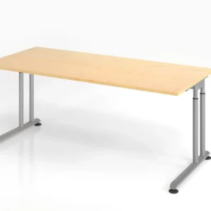 Bureau Hammerbacher ZS19 180 x 80 cm plateau : érable épaisseur 25 mm chant épais en ABS forme rectangulaire argent VZS19/...