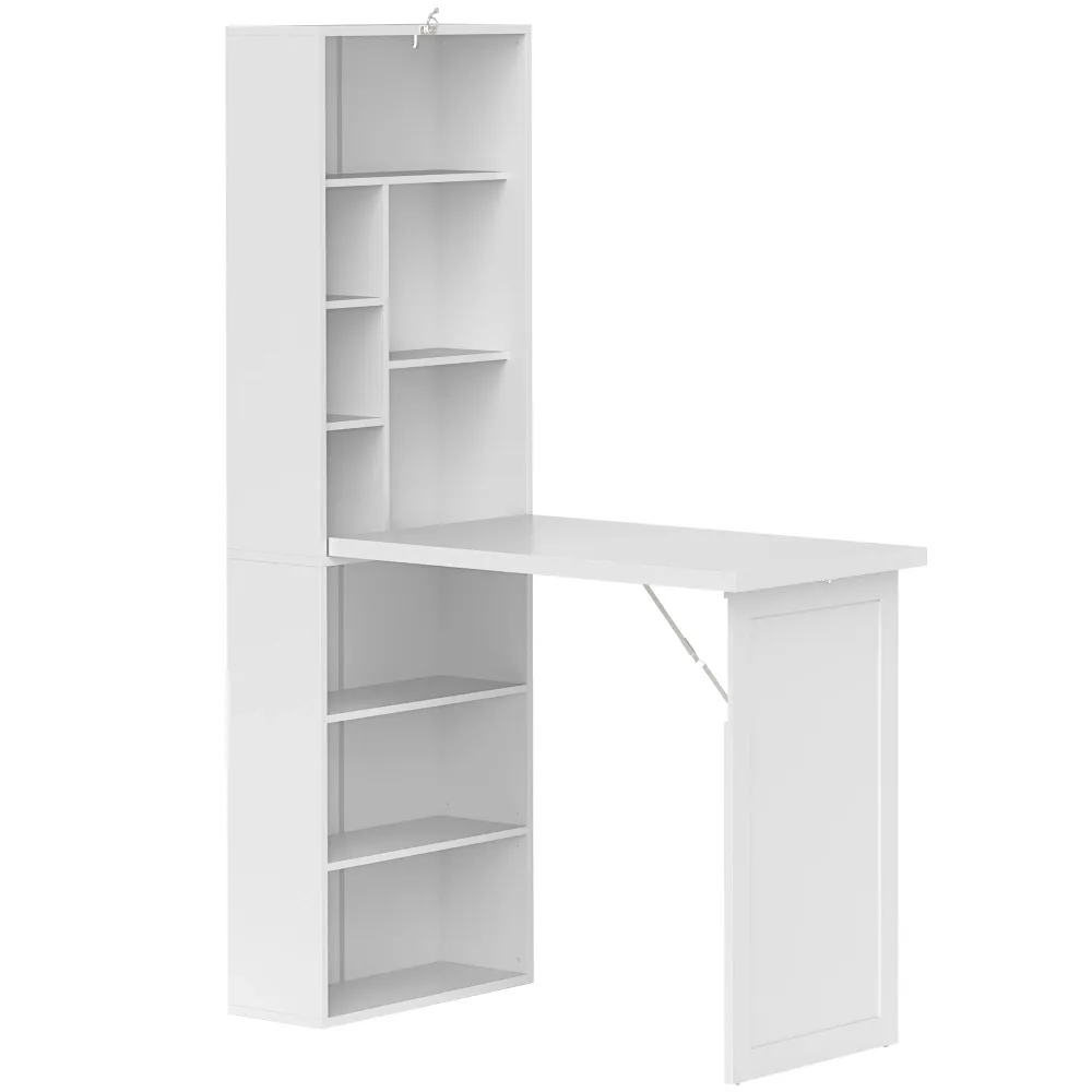 Bureau informatique pliable, bureau avec bibliothèque, poste de travail, tableau blanc, 9 compartiments ouverts et étagère...