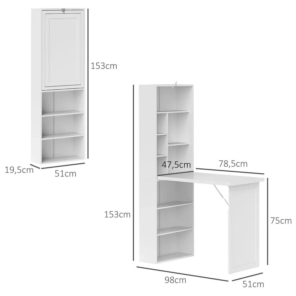 Bureau informatique pliable, bureau avec bibliothèque, poste de travail, tableau blanc, 9 compartiments ouverts et étagère...