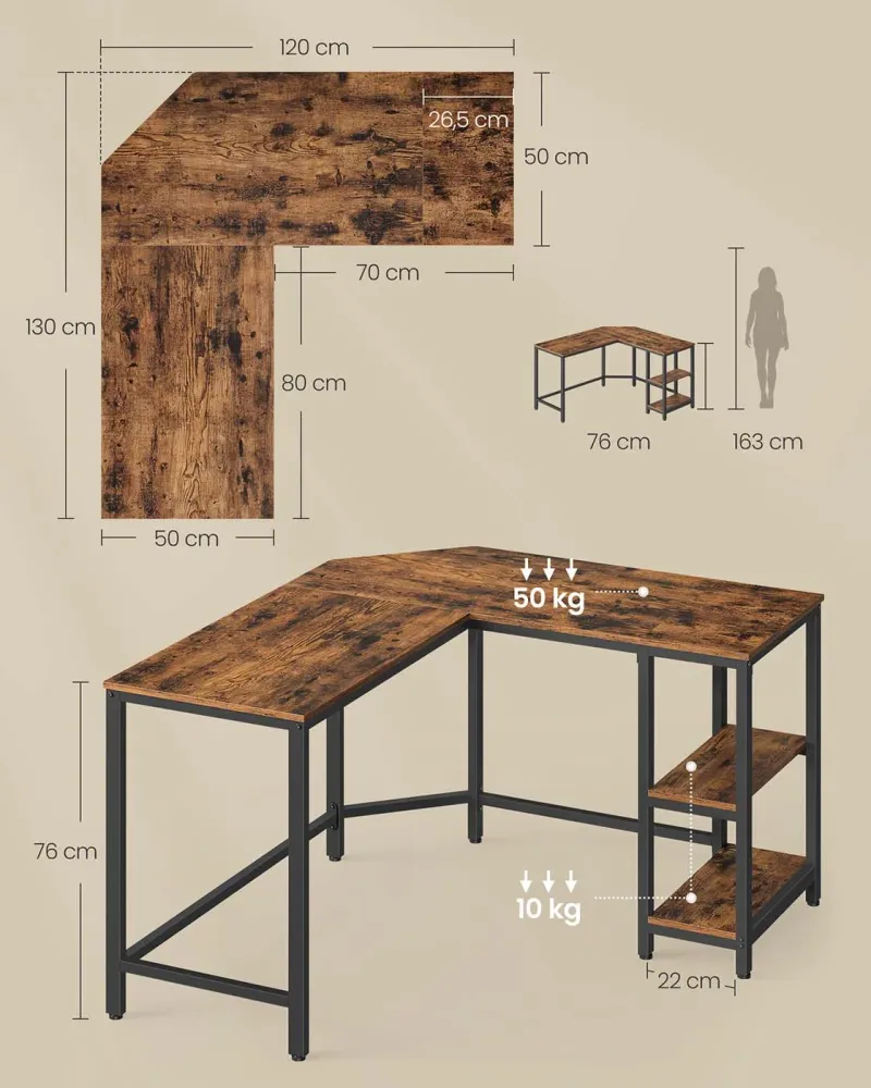 Bureau informatique table d'angle bureau poste de travail avec étagère de rangement table informatique pour maison et bure...