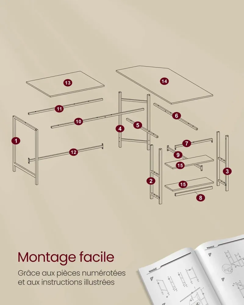 Bureau informatique table d'angle bureau poste de travail avec étagère de rangement table informatique pour maison et bure...
