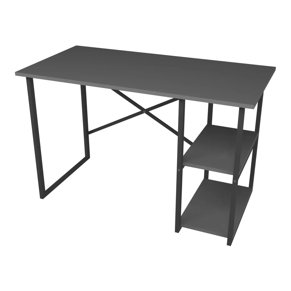 Bureau poste de travail table avec étagère intégrée à 2 niveaux 75 x 120 x 60 cm anthracite 03_0006630