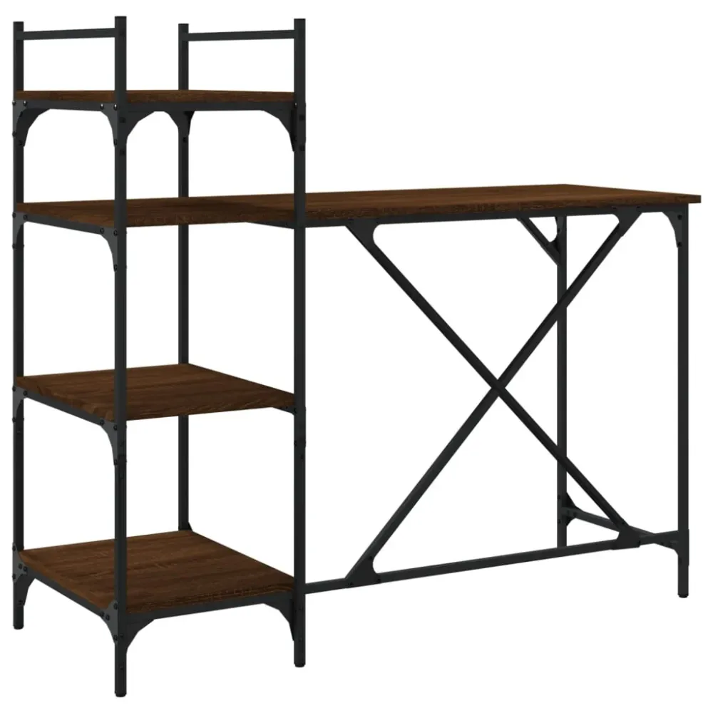 Bureau table poste de travail meuble d'ordinateur informatique étude d'ordinateur avec étagères chêne 120 x 47 x 109 cm br...
