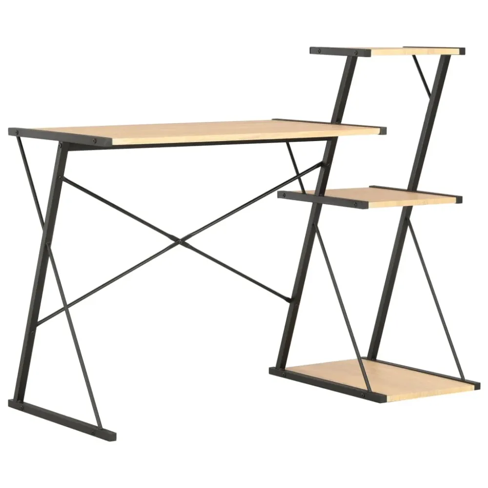 Bureau table poste de travail meuble d'ordinateur informatique étude avec étagère et chêne 116 x 50 x 93 cm noir 02_0023480