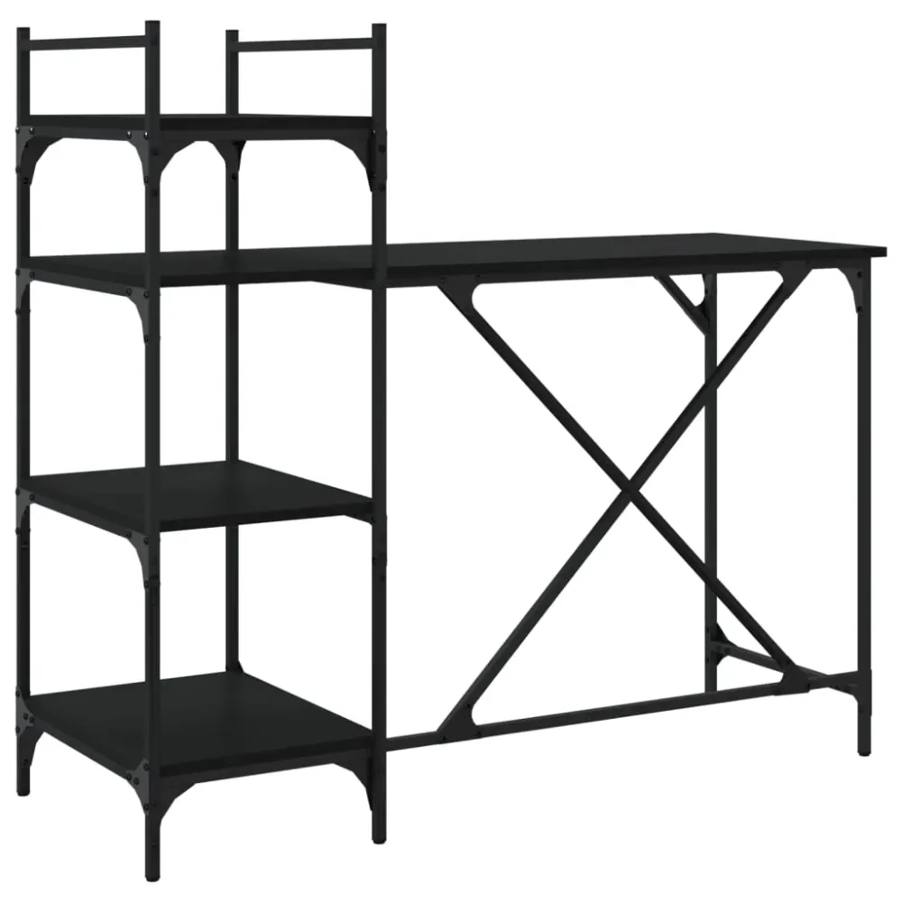 Bureau table poste de travail meuble d'ordinateur informatique étude d'ordinateur avec étagères 120 x 47 x 109 cm noir 02_...