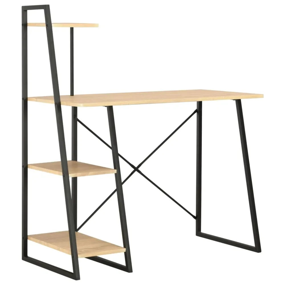 Bureau table poste de travail meuble d'ordinateur informatique étude avec étagère et chêne 102 x 50 x 117 cm noir 02_0023479