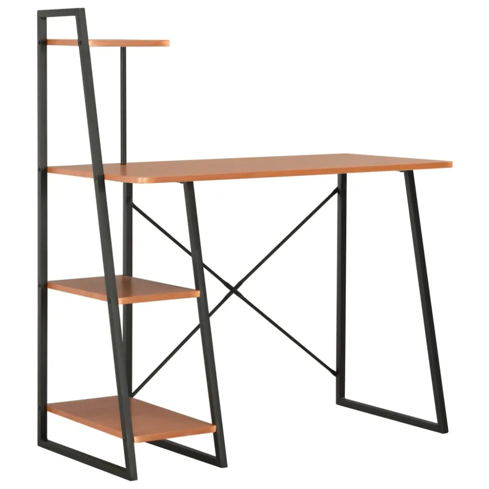 Bureau table poste de travail meuble d'ordinateur informatique étude avec étagère et 102 x 50 x 117 cm brun 02_0023481
