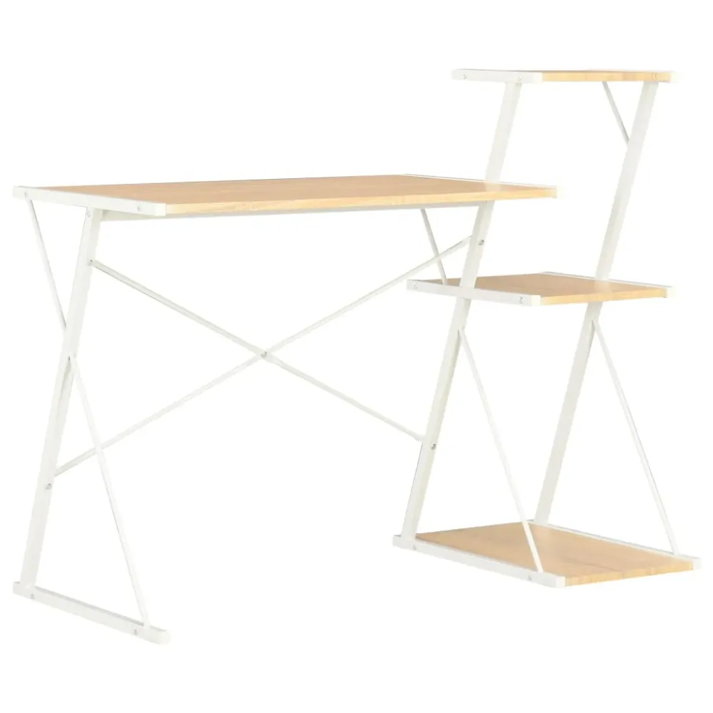 Bureau table poste de travail meuble d'ordinateur informatique étude avec étagère et chêne 116 x 50 x 93 cm blanc 02_0023477