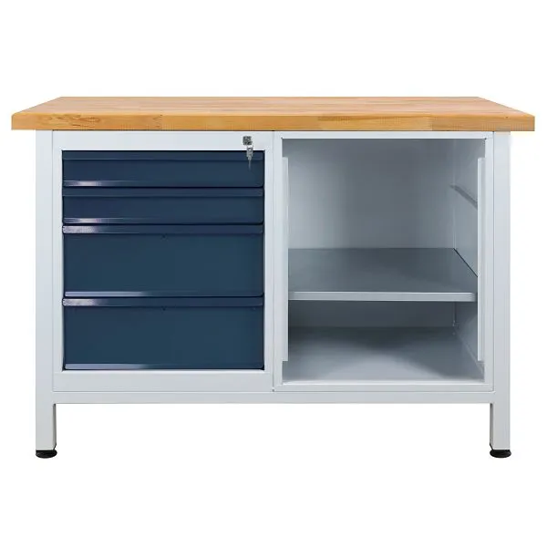 Etabli ADB 1 partie étagère + 4 tiroirs dimensions : 1200x600x840mm (LxPxH) couleur table de travail : gris RAL 7035 coule...