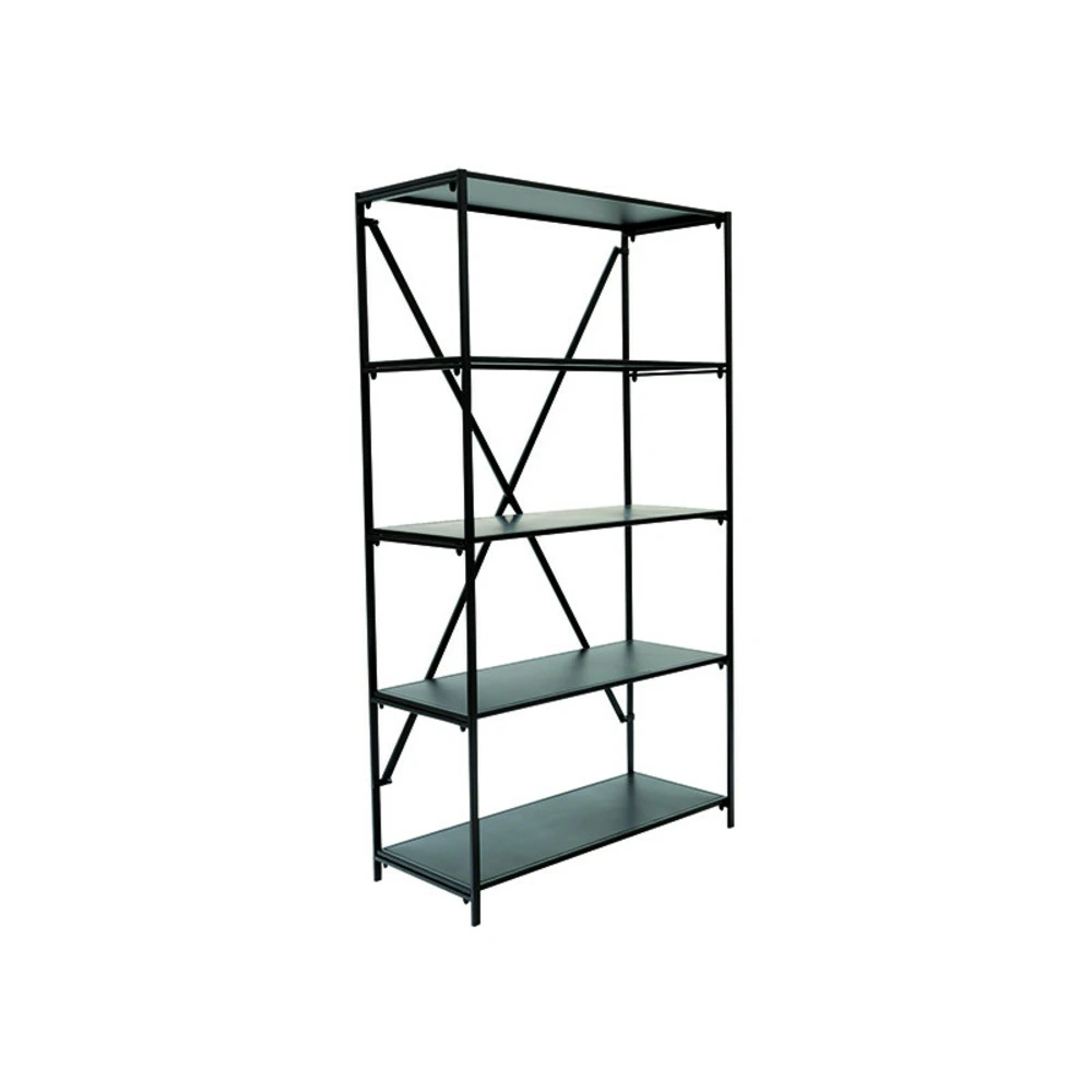 Etagère murale industrielle , bibliothèque 2 niveaux avec 5 plateaux rangement métal noir 86x36x155cm