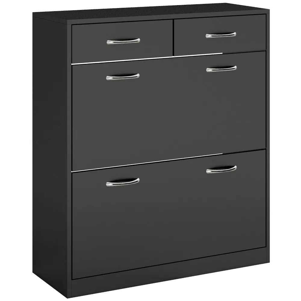 Meuble à chaussures armoire à chaussures - 2 tiroirs et 2 portes abattantes avec étagère réglable - 80 x 30 x 91,5 cm - po...
