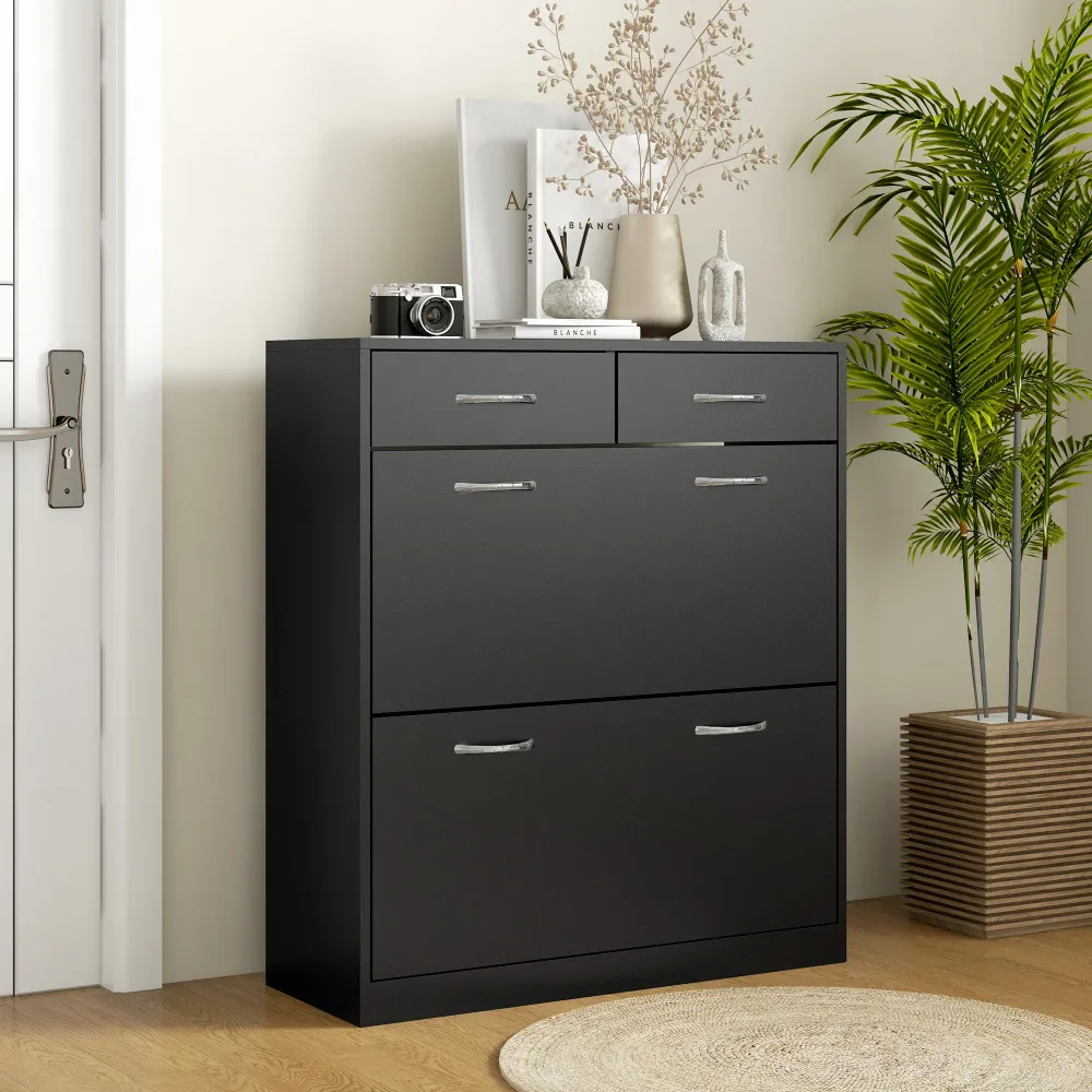 Meuble à chaussures armoire à chaussures - 2 tiroirs et 2 portes abattantes avec étagère réglable - 80 x 30 x 91,5 cm - po...