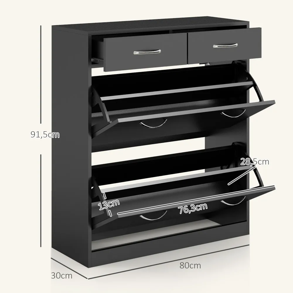 Meuble à chaussures armoire à chaussures - 2 tiroirs et 2 portes abattantes avec étagère réglable - 80 x 30 x 91,5 cm - po...