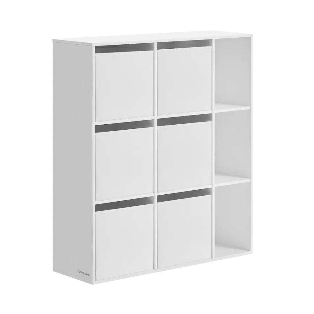 Meuble de rangement étagère bibliothèque 6 compartiments 4 tiroirs en tissu 27 x 83 x 616 cm blanc 12_0006044