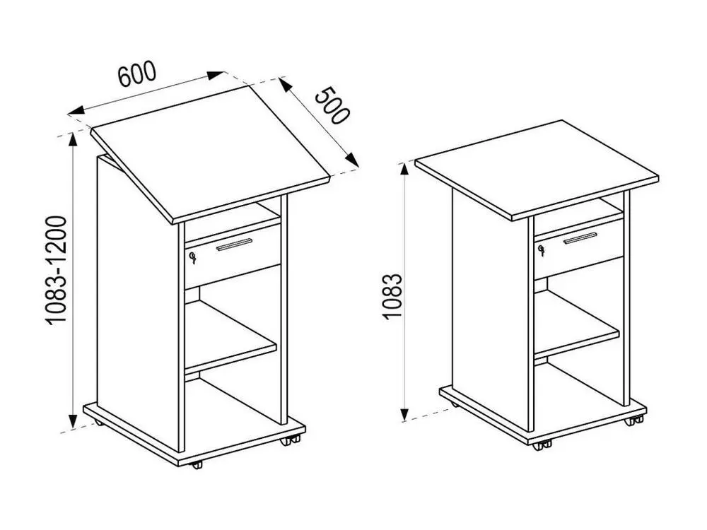 Neta étagère de bureau support pour projecteur 1 tiroir 2 tablettes noir. avec Ventouses