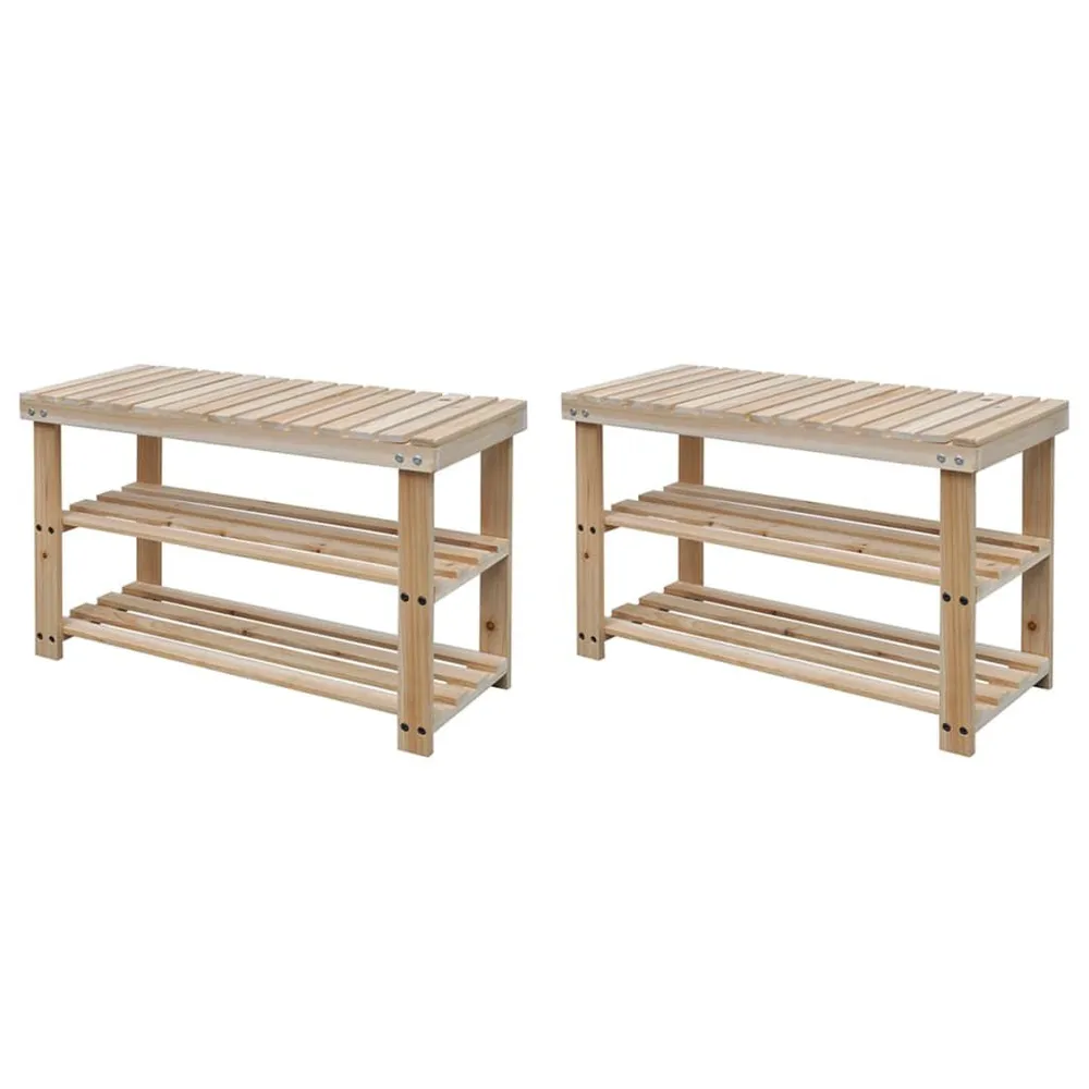 Organisateur de tiroir Étagère à chaussures 2 en 1 avec dessus banc 2 pcs Bois massif