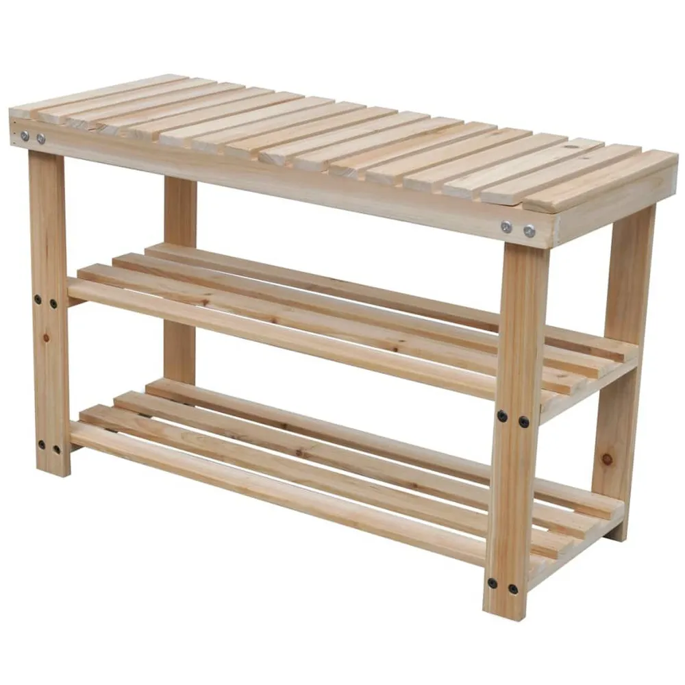 Organisateur de tiroir Étagère à chaussures 2 en 1 avec dessus banc 2 pcs Bois massif