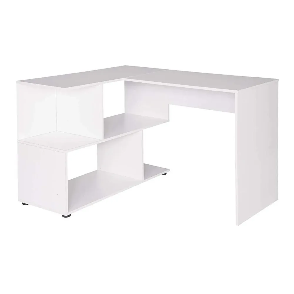 Range-câbles adhésif Bureau adulte d'angle avec étagères 100 cm blanc 19_0000549