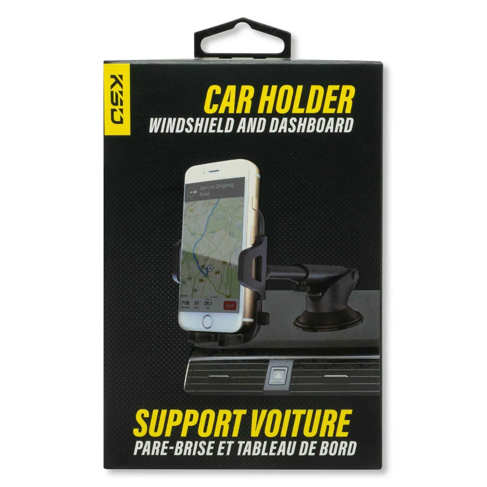 Support de téléphone de voiture London pour pare-brise et tableau de bord, noir