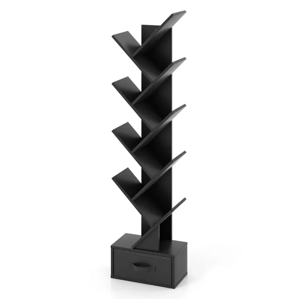 Étagère arbre 38 x 21,5 x 149,5 cm 10 niveaux avec tiroir design contemporain en bois noir 20_0014791