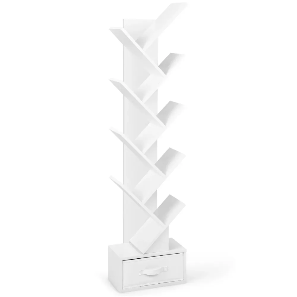 Étagère arbre tendance 38 x 21,5 x 149,5 cm stockage pratique avec tiroir pliant en bois blanc 20_0014789