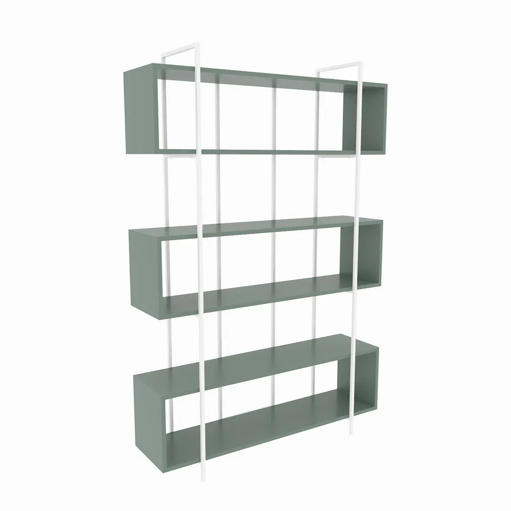 Étagère bibliothèque Trahan L120cm Métal Blanc et Bois Vert