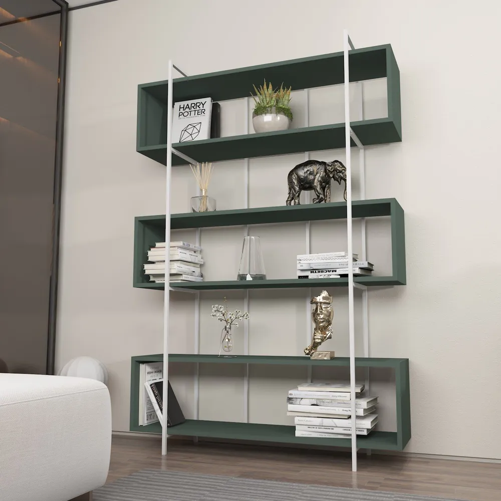 Étagère bibliothèque Trahan L120cm Métal Blanc et Bois Vert