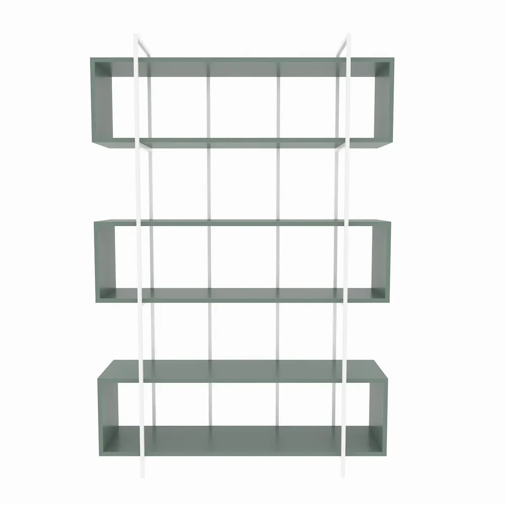 Étagère bibliothèque Trahan L120cm Métal Blanc et Bois Vert