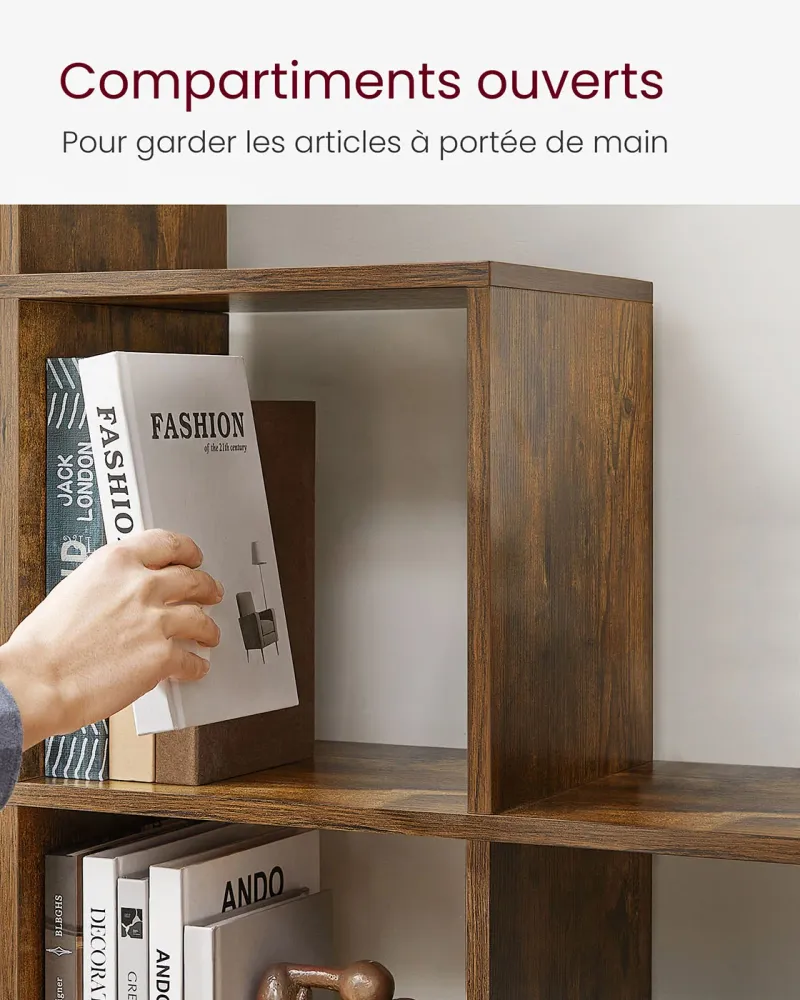 Étagère escalier 129,5 x 29 x 129,5 cm meuble de rangement 6 compartiments pour bibliothèque salon chambre blanc 12_0005762
