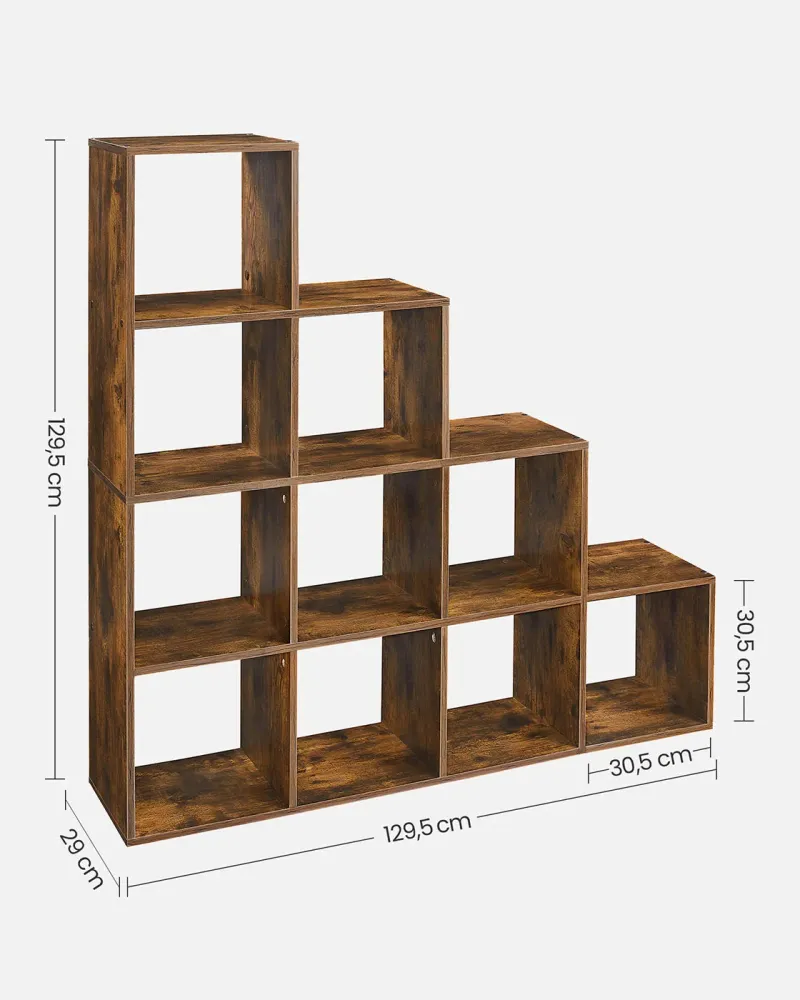 Étagère escalier 129,5 x 29 x 129,5 cm meuble de rangement 6 compartiments pour bibliothèque salon chambre blanc 12_0005762