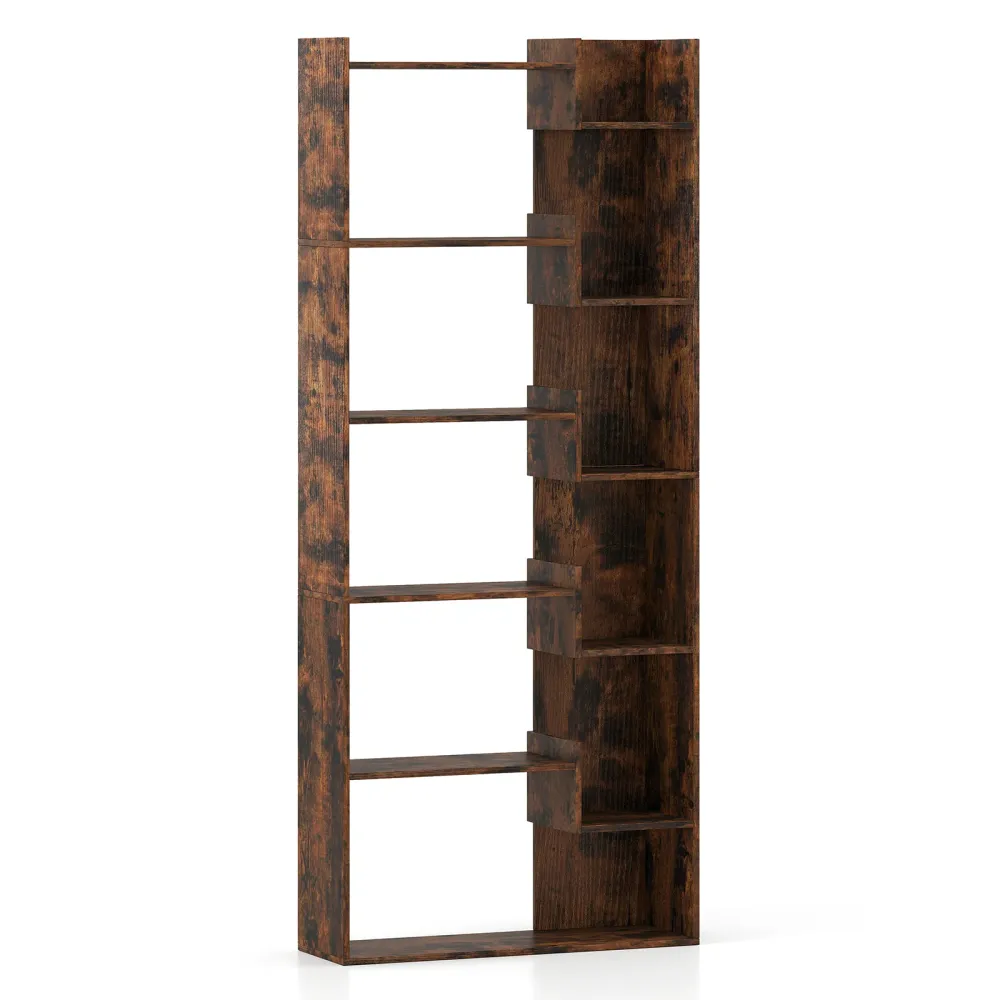 Étagère à livres 69 x 22 x 163 cm 11 niveaux de rangement ferme en bois brun rustique 20_0014803