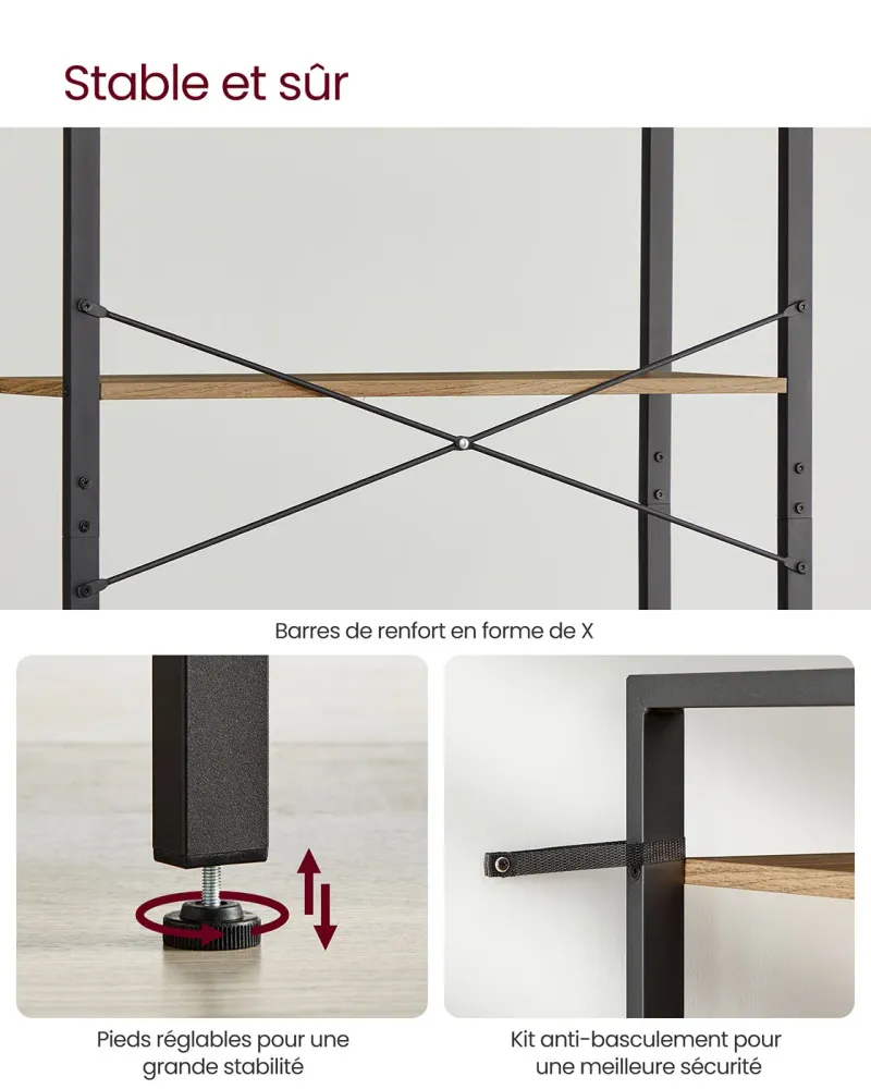Étagère à 6 niveaux bibliothèque avec cadre en acier pour salon bureau entrée style industriel 80 x 30 x 186 cm marron 12_...