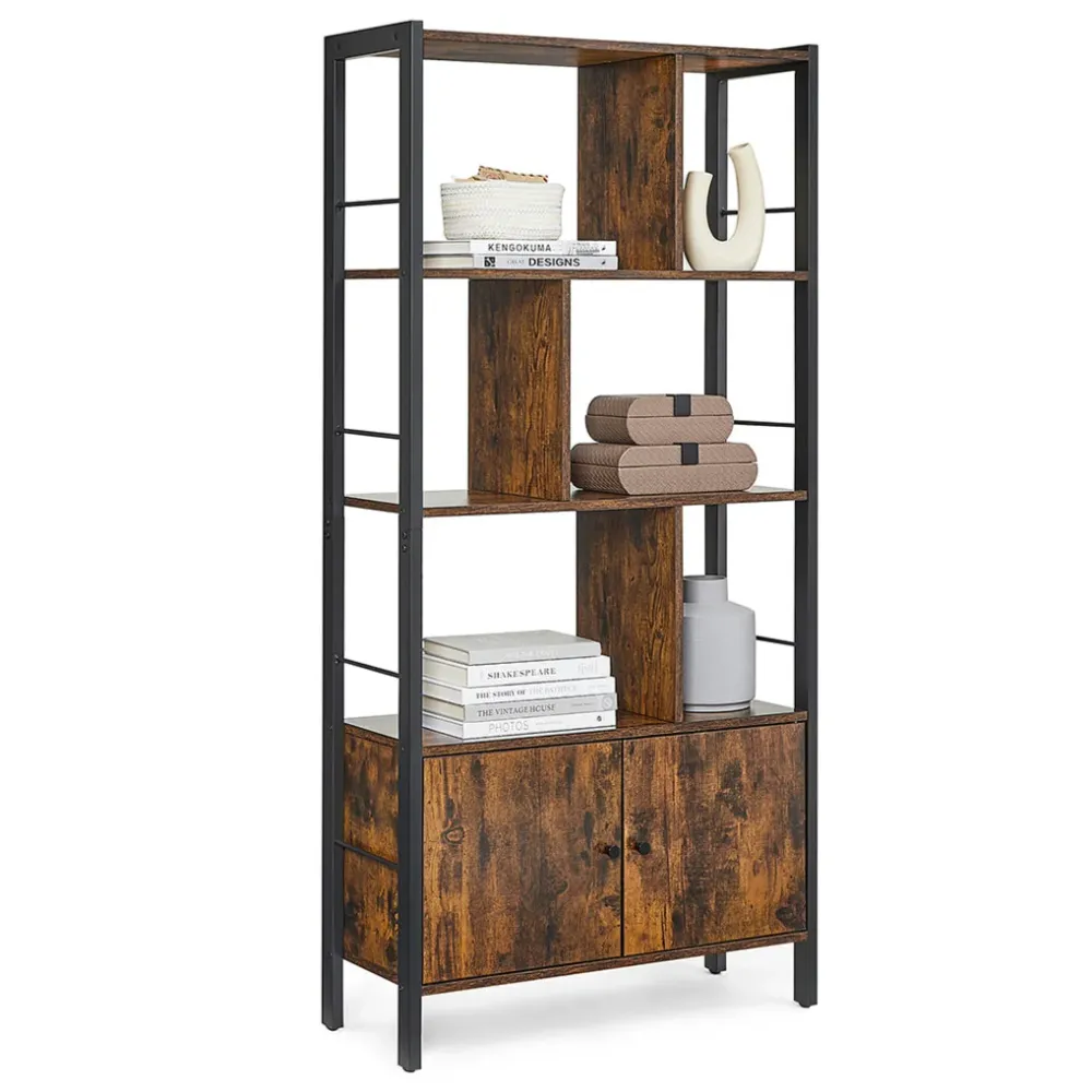 Étagère de rangement bibliothèque à 4 niveaux grand structure 74 x 30 x 154,5 cm constant en acier style industriel marron...