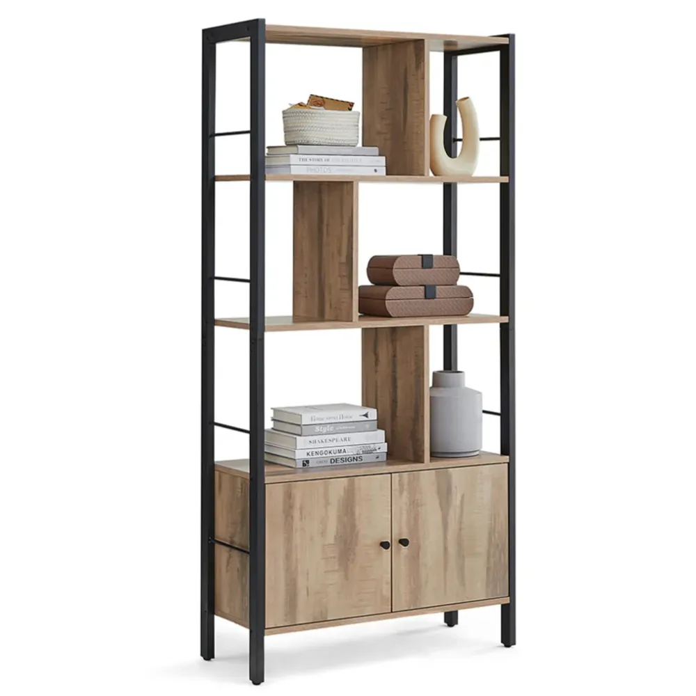 Étagère de rangement bibliothèque à 4 niveaux haut structure stable en acier 30 x 74 x 154,5 cm style industriel marron 12...