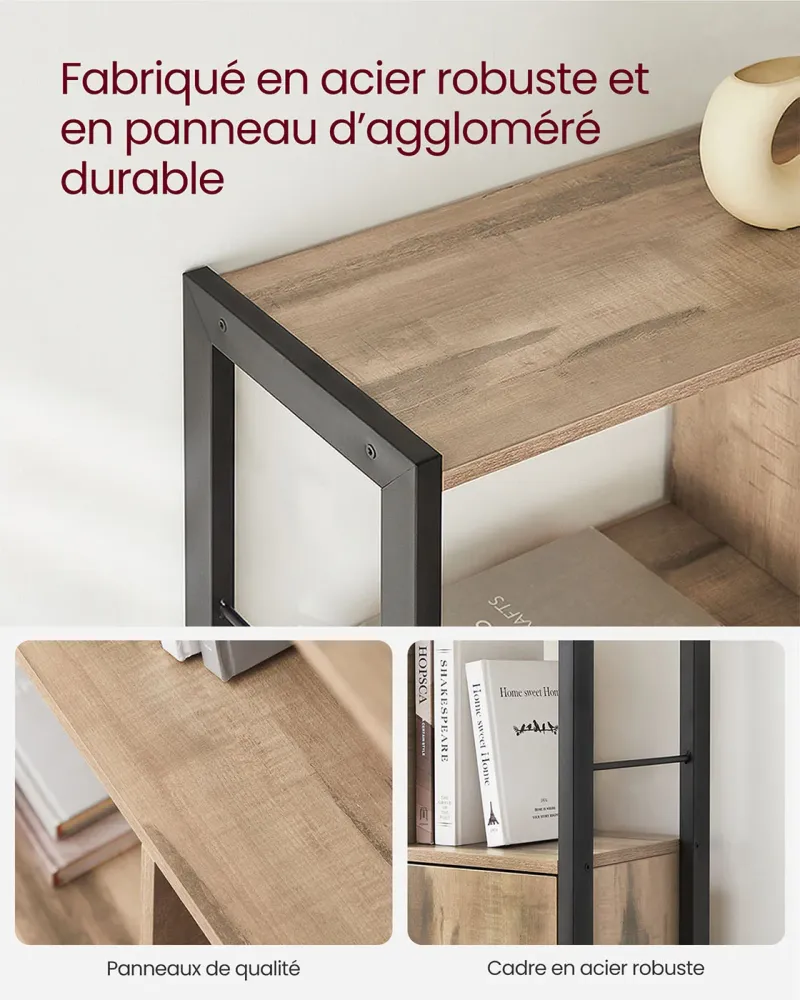 Étagère de rangement bibliothèque à 4 niveaux haut structure stable en acier 30 x 74 x 154,5 cm style industriel marron 12...