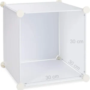 Étagère rangement 16 casiers portes modulable assemblage plug bibliothèque plastique 127 cm blanc 13_0001185