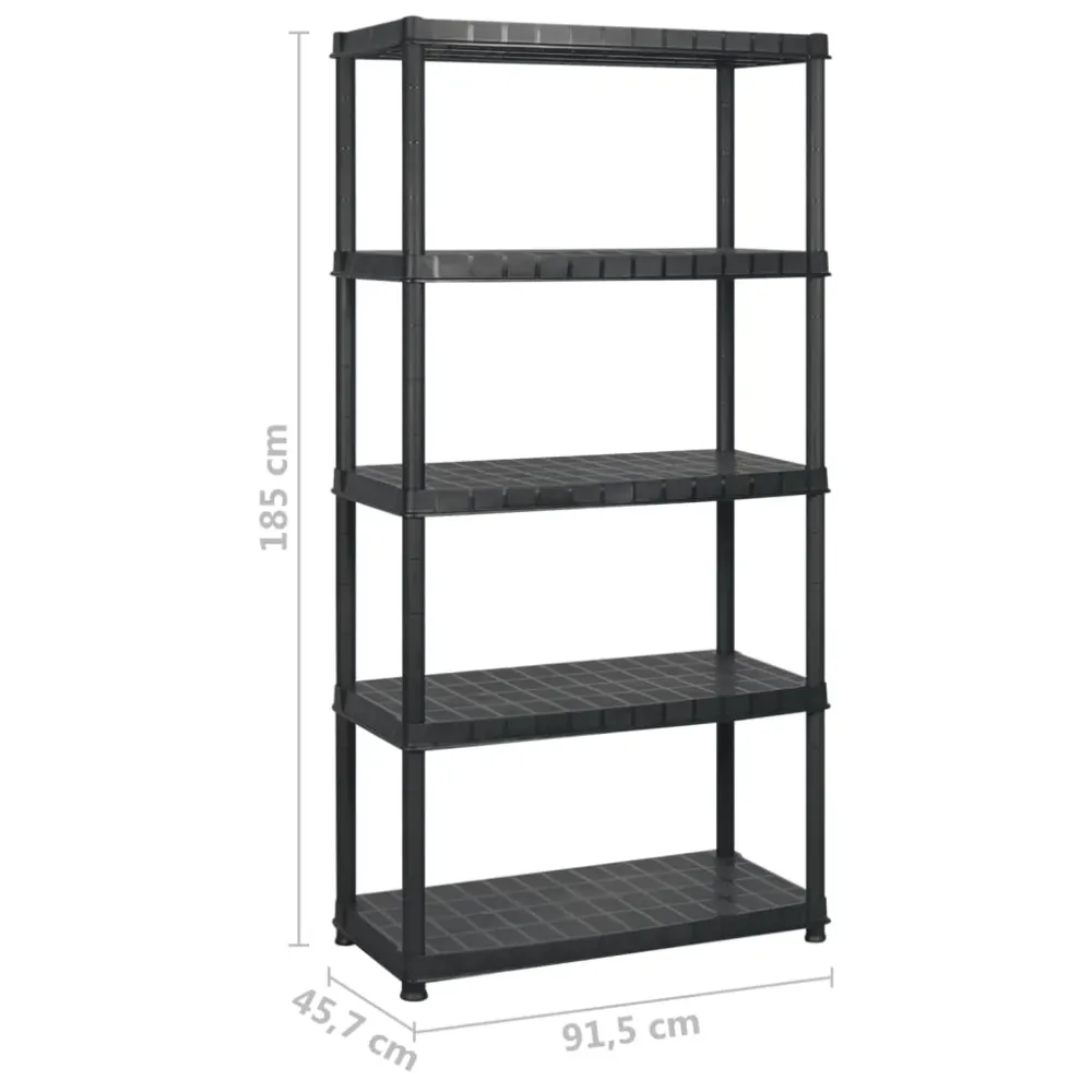 Étagère de rangement à 5 niveaux 183 x 45,7 x 185 cm Plastique noir 02_0045703