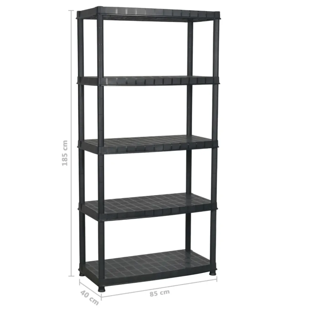 Étagère de rangement à 5 niveaux 85 x 40 x 185 cm Plastique noir 02_0045707