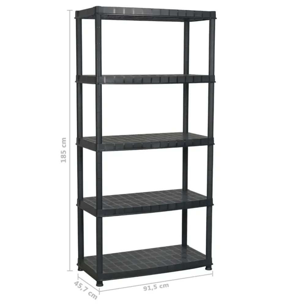 Étagère de rangement à 5 niveaux 91,5 x 45,7 x 185 cm Plastique noir 02_0045708