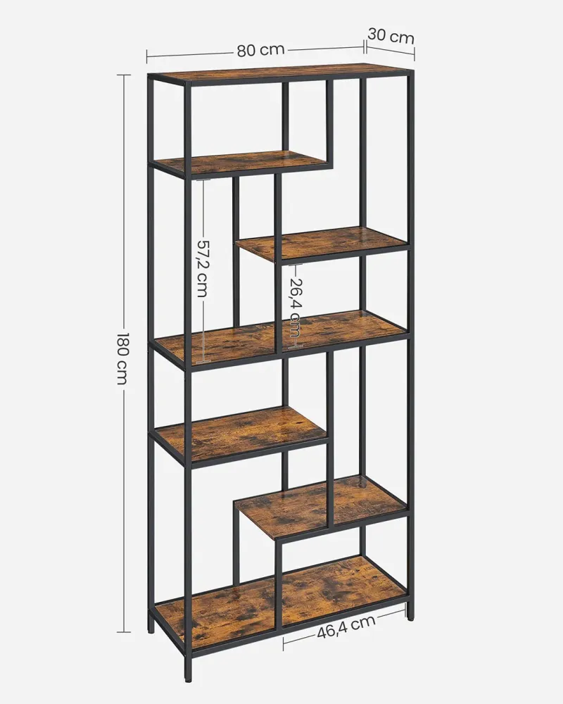 Étagère de rangement à 6 niveaux bibliothèque sur pieds meuble de rangement design 30 x 80 x 180 cm pour bureau salon cham...
