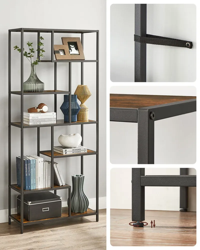 Étagère de rangement à 6 niveaux bibliothèque sur pieds meuble de rangement design 30 x 80 x 180 cm pour bureau salon cham...