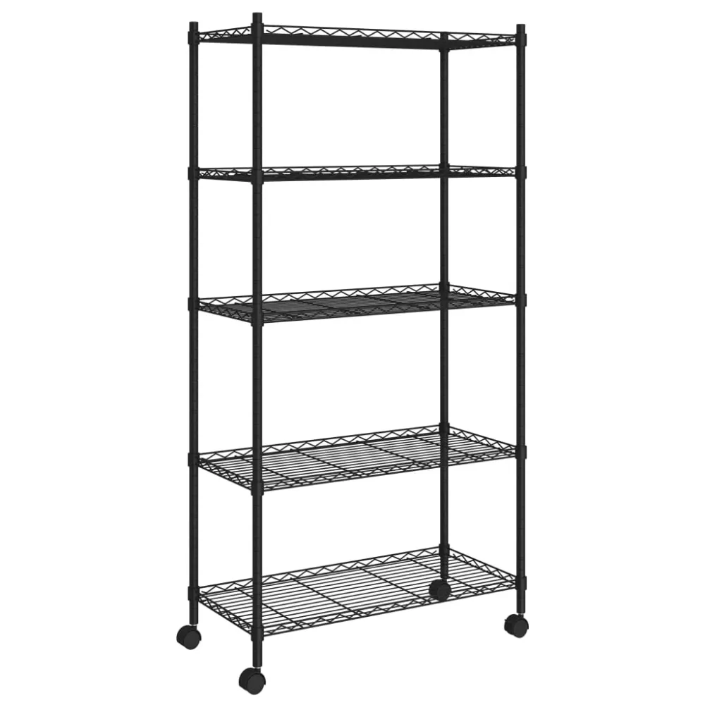Étagère de rangement 5 niveaux roues 75 x 35 x 155 cm 250 kg noir 02_0045700