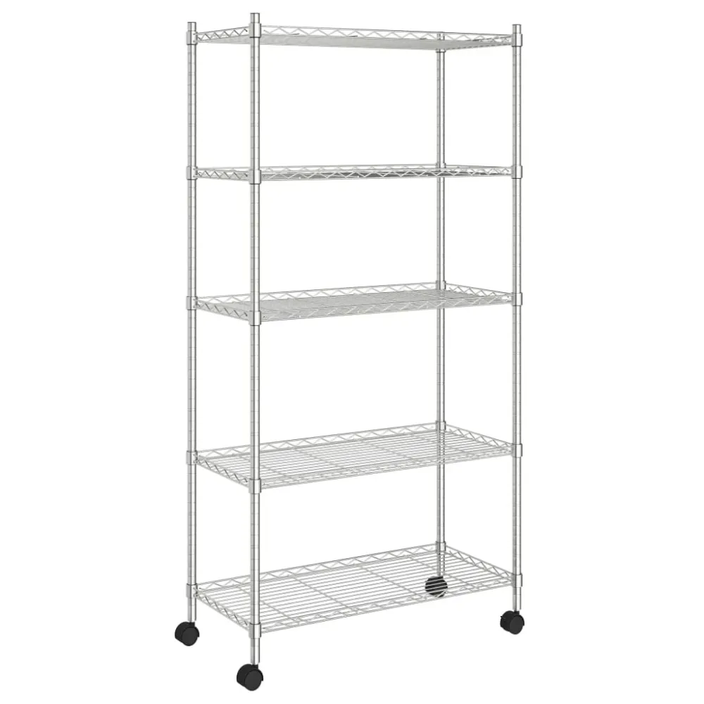 Étagère de rangement 5 niveaux roues 75 x 35 x 155 cm Chromé 250 kg Argent 02_0045701