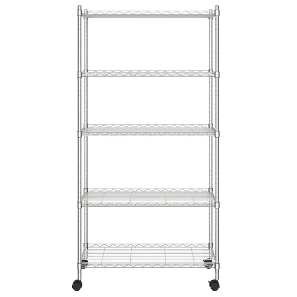 Étagère de rangement 5 niveaux roues 75 x 35 x 155 cm Chromé 250 kg Argent 02_0045701
