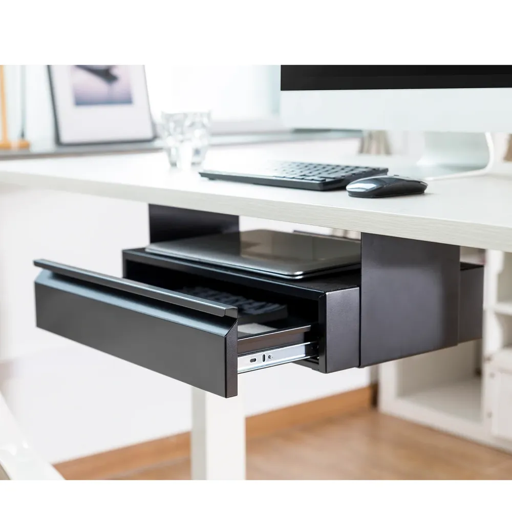 Tiroir en acier sous le bureau Maclean MC-875 avec étagère jusqu'à max. Base de 5 kg sous le support de table, tiroir susp...